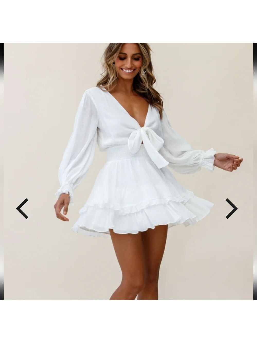 Anthea Bow-Tie Front Layered Frill White dress XL Nwot